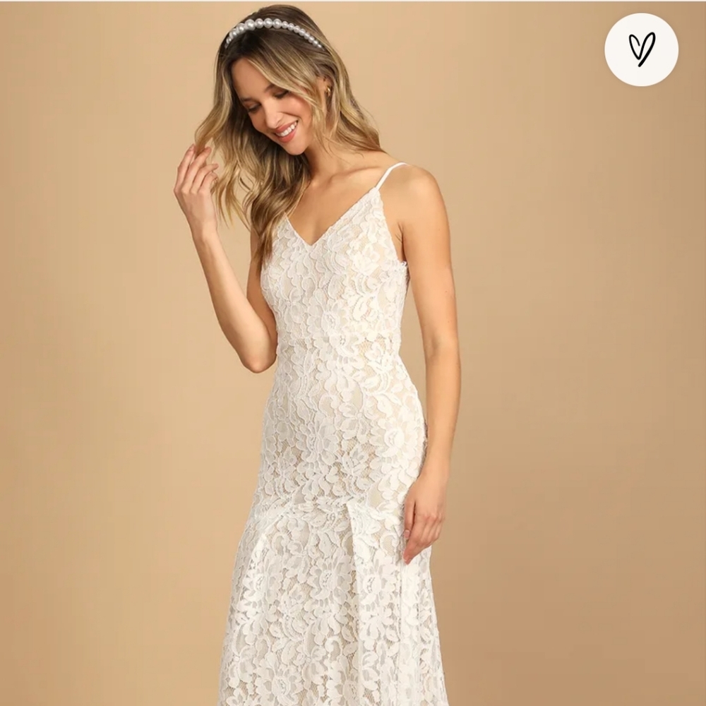 NWT Lulus Flynn White Lace Maxi Wedding Dress Size M